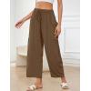 image:imageFlygo Womens Wide Leg Pants Summer Beach High Waisted Drawstring Palazzo Trousers Casual Loose Harem Pants with PocketsCoffee