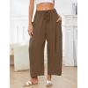 image:imageFlygo Womens Wide Leg Pants Summer Beach High Waisted Drawstring Palazzo Trousers Casual Loose Harem Pants with PocketsCoffee