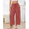 image:imageFlygo Womens Wide Leg Pants Summer Beach High Waisted Drawstring Palazzo Trousers Casual Loose Harem Pants with PocketsDusty Rose