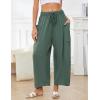 image:imageFlygo Womens Wide Leg Pants Summer Beach High Waisted Drawstring Palazzo Trousers Casual Loose Harem Pants with PocketsGreen