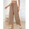 image:imageFlygo Womens Wide Leg Pants Summer Beach High Waisted Drawstring Palazzo Trousers Casual Loose Harem Pants with PocketsKhaki