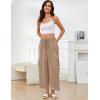image:imageFlygo Womens Wide Leg Pants Summer Beach High Waisted Drawstring Palazzo Trousers Casual Loose Harem Pants with PocketsKhaki