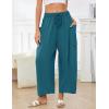 image:imageFlygo Womens Wide Leg Pants Summer Beach High Waisted Drawstring Palazzo Trousers Casual Loose Harem Pants with PocketsLake Blue