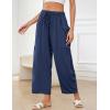 image:imageFlygo Womens Wide Leg Pants Summer Beach High Waisted Drawstring Palazzo Trousers Casual Loose Harem Pants with PocketsNavy Blue
