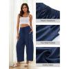 image:imageFlygo Womens Wide Leg Pants Summer Beach High Waisted Drawstring Palazzo Trousers Casual Loose Harem Pants with PocketsNavy Blue