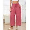 image:imageFlygo Womens Wide Leg Pants Summer Beach High Waisted Drawstring Palazzo Trousers Casual Loose Harem Pants with PocketsPink