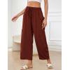 image:imageFlygo Womens Wide Leg Pants Summer Beach High Waisted Drawstring Palazzo Trousers Casual Loose Harem Pants with PocketsRust