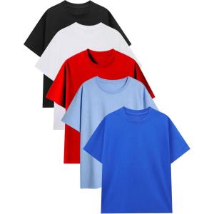 image:imageFlygo Boys 5 Pack Short Sleeve TShirts Cotton Soft Basic Tees Crewneck Casual Top for Kids ToddlersBlack white skyblue red navyblue