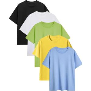 image:imageFlygo Boys 5 Pack Short Sleeve TShirts Cotton Soft Basic Tees Crewneck Casual Top for Kids ToddlersBlack white yellow fruitgreen skyblue