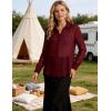 image:imageFlygo Sheer Tops for Women Sexy Long Sleeve Button up Shirts Loose Collared See Through Mesh Blouse TopBurgundy