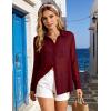 image:imageFlygo Sheer Tops for Women Sexy Long Sleeve Button up Shirts Loose Collared See Through Mesh Blouse TopBurgundy