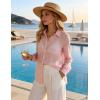 image:imageFlygo Sheer Tops for Women Sexy Long Sleeve Button up Shirts Loose Collared See Through Mesh Blouse TopPink