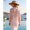 image:imageFlygo Sheer Tops for Women Sexy Long Sleeve Button up Shirts Loose Collared See Through Mesh Blouse TopPink