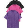 image:imageFlygo 3 Pack Boys Girls TShirts Cotton Acid Washed Oversized Tee Shirts Kids Loose Short Sleeve Summer Basic T Shirt TopsBlackrosepurple