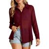 image:imageFlygo Sheer Tops for Women Sexy Long Sleeve Button up Shirts Loose Collared See Through Mesh Blouse TopBurgundy