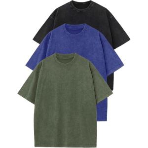 image:imageFlygo 3 Pack Boys Girls TShirts Cotton Acid Washed Oversized Tee Shirts Kids Loose Short Sleeve Summer Basic T Shirt TopsBlackarmydarkblue