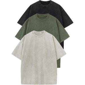 image:imageFlygo 3 Pack Boys Girls TShirts Cotton Acid Washed Oversized Tee Shirts Kids Loose Short Sleeve Summer Basic T Shirt TopsBlackbeigearmy