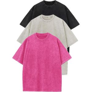 image:imageFlygo 3 Pack Boys Girls TShirts Cotton Acid Washed Oversized Tee Shirts Kids Loose Short Sleeve Summer Basic T Shirt TopsBlackbeigerose