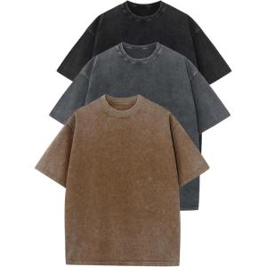 image:imageFlygo 3 Pack Boys Girls TShirts Cotton Acid Washed Oversized Tee Shirts Kids Loose Short Sleeve Summer Basic T Shirt TopsBlackdarkgreycoffee