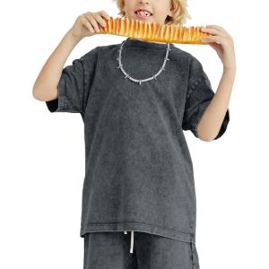 image:imageFlygo 3 Pack Boys Girls TShirts Cotton Acid Washed Oversized Tee Shirts Kids Loose Short Sleeve Summer Basic T Shirt TopsDark Grey