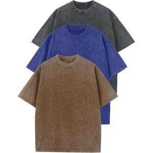 image:imageFlygo 3 Pack Boys Girls TShirts Cotton Acid Washed Oversized Tee Shirts Kids Loose Short Sleeve Summer Basic T Shirt TopsDarkgreycoffeedarkblue
