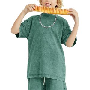image:imageFlygo 3 Pack Boys Girls TShirts Cotton Acid Washed Oversized Tee Shirts Kids Loose Short Sleeve Summer Basic T Shirt TopsGreen