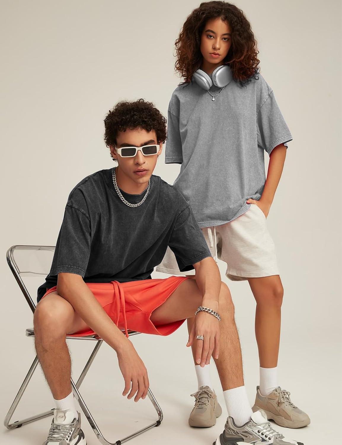 image:imageFlygo Mens Oversized TShirts Acid Wash Cotton Vintage Loose Fit Baggy Tees Summer Short Sleeve Basic Streetwear TopsBlackblackgreykhakiarmygreen