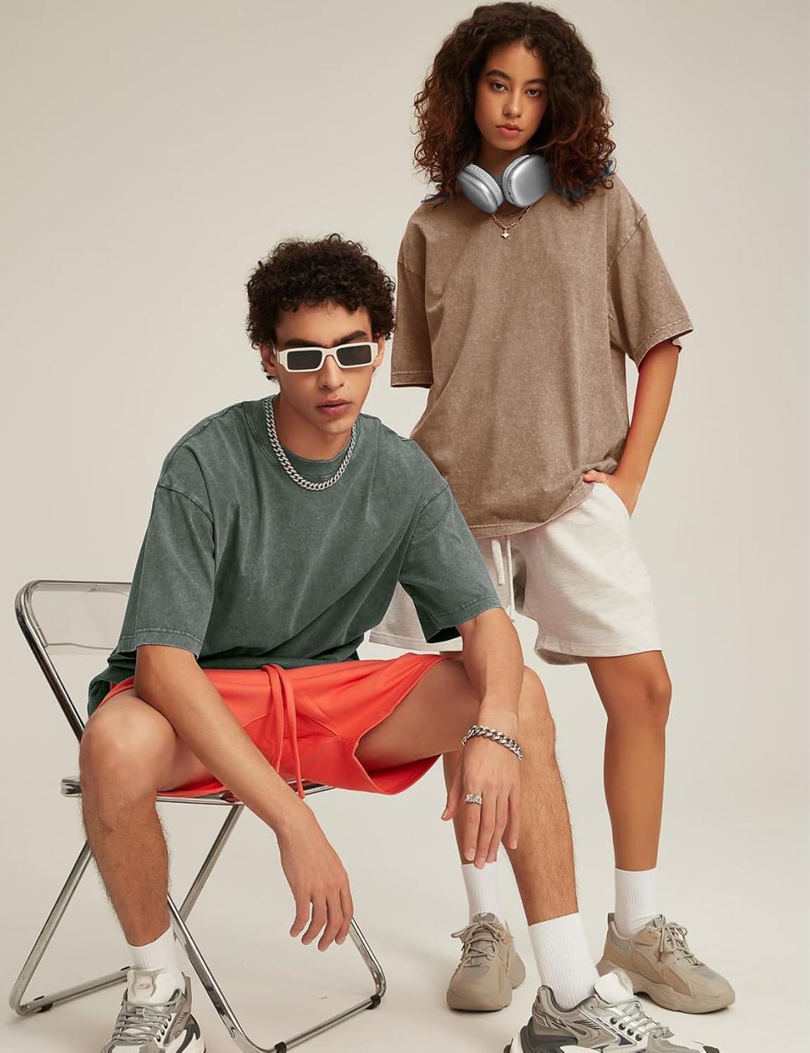 image:imageFlygo Mens Oversized TShirts Acid Wash Cotton Vintage Loose Fit Baggy Tees Summer Short Sleeve Basic Streetwear TopsBlackblackgreykhakibeige