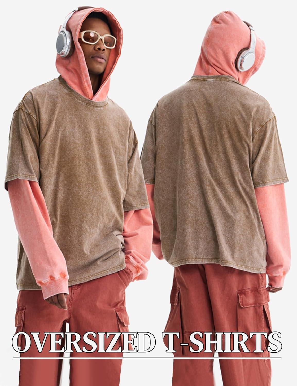 image:imageFlygo Mens Oversized TShirts Acid Wash Cotton Vintage Loose Fit Baggy Tees Summer Short Sleeve Basic Streetwear TopsBlackblackgreykhakibeige