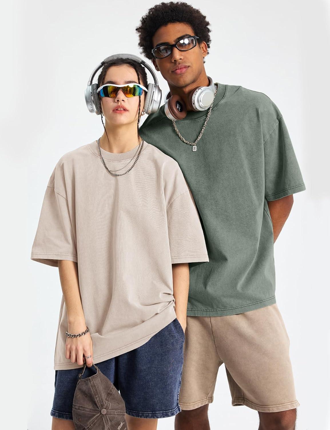 image:imageFlygo Mens Oversized TShirts Acid Wash Cotton Vintage Loose Fit Baggy Tees Summer Short Sleeve Basic Streetwear TopsBlackgreyarmygreenbeige