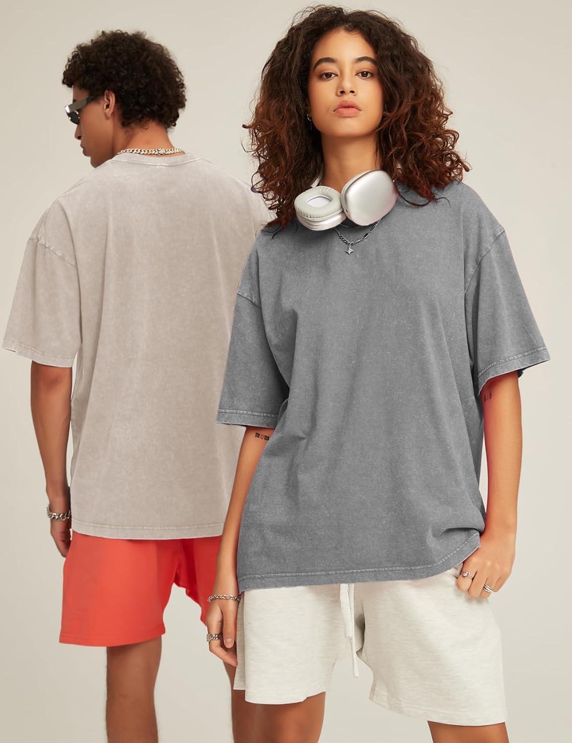 image:imageFlygo Mens Oversized TShirts Acid Wash Cotton Vintage Loose Fit Baggy Tees Summer Short Sleeve Basic Streetwear TopsBlackgreyarmygreenbeige