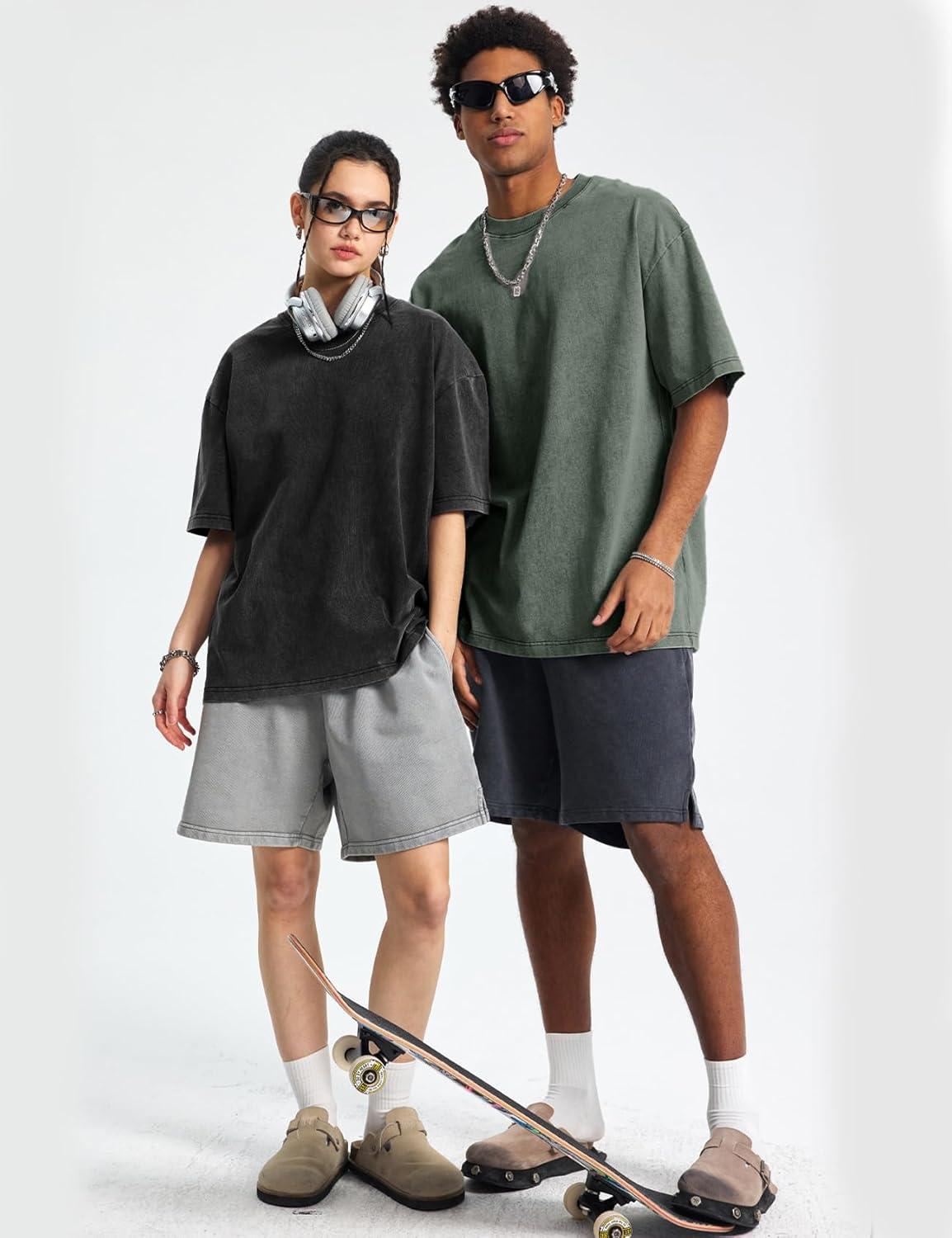 image:imageFlygo Mens Oversized TShirts Acid Wash Cotton Vintage Loose Fit Baggy Tees Summer Short Sleeve Basic Streetwear TopsBlackgreyarmygreenbeige