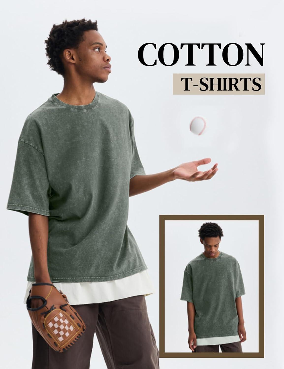 image:imageFlygo Mens Oversized TShirts Acid Wash Cotton Vintage Loose Fit Baggy Tees Summer Short Sleeve Basic Streetwear TopsBlackgreyarmygreenbeige