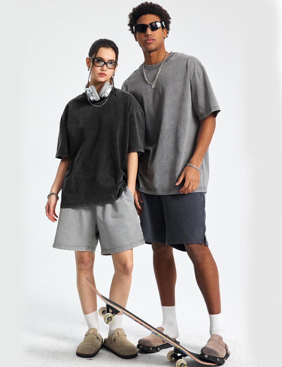 image:imageFlygo Mens Oversized TShirts Acid Wash Cotton Vintage Loose Fit Baggy Tees Summer Short Sleeve Basic Streetwear TopsBlackgreykhakiarmygreen