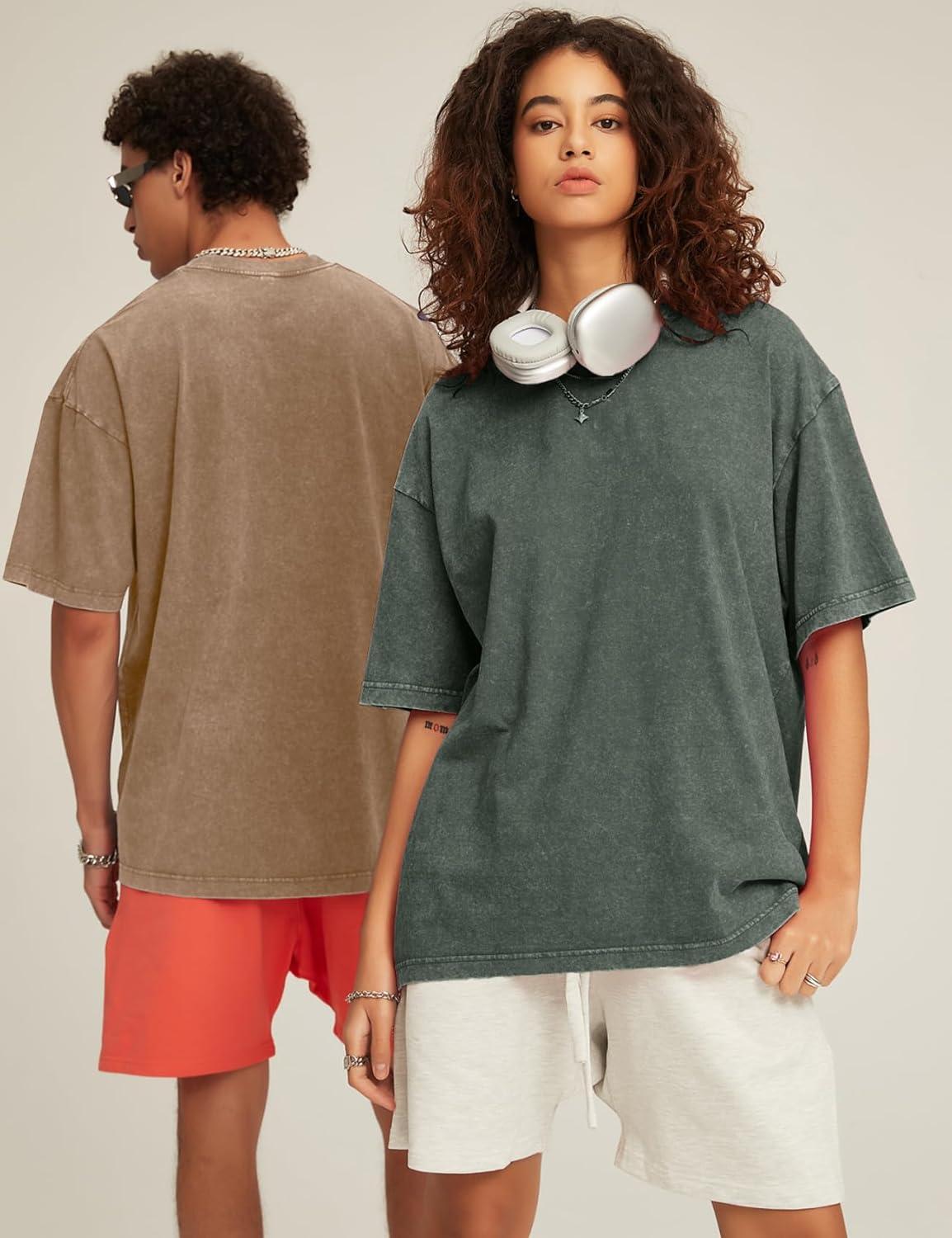 image:imageFlygo Mens Oversized TShirts Acid Wash Cotton Vintage Loose Fit Baggy Tees Summer Short Sleeve Basic Streetwear TopsBlackgreykhakiarmygreen