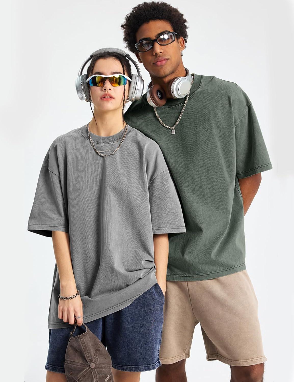 image:imageFlygo Mens Oversized TShirts Acid Wash Cotton Vintage Loose Fit Baggy Tees Summer Short Sleeve Basic Streetwear TopsBlackgreykhakiarmygreen