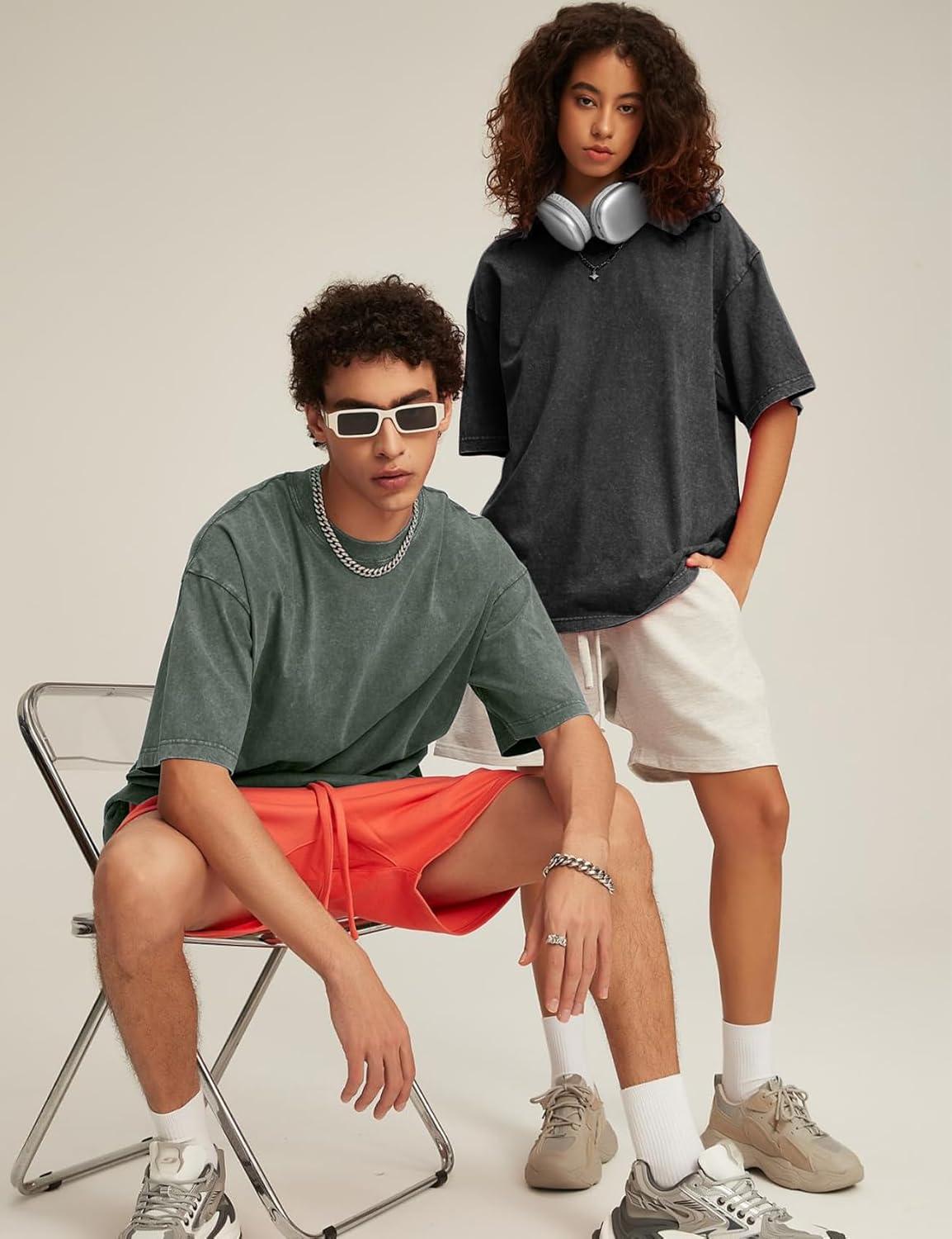 image:imageFlygo Mens Oversized TShirts Acid Wash Cotton Vintage Loose Fit Baggy Tees Summer Short Sleeve Basic Streetwear TopsBlackgreykhakiarmygreenbeige
