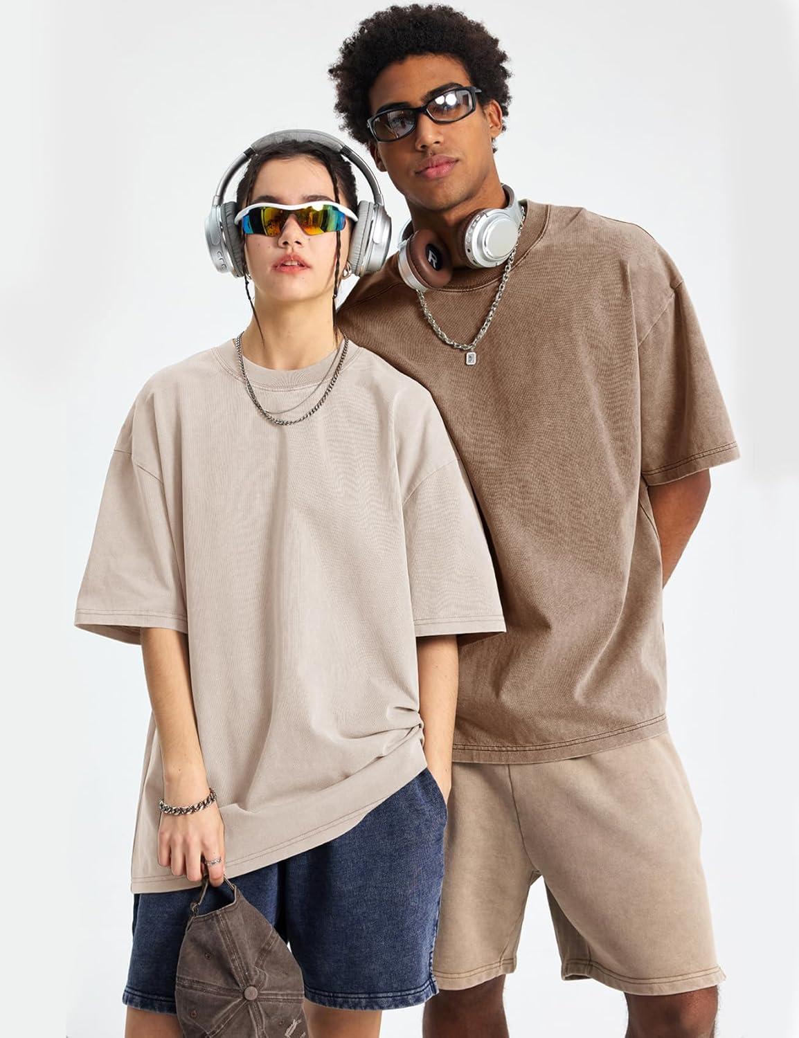 image:imageFlygo Mens Oversized TShirts Acid Wash Cotton Vintage Loose Fit Baggy Tees Summer Short Sleeve Basic Streetwear TopsBlackgreykhakiarmygreenbeige