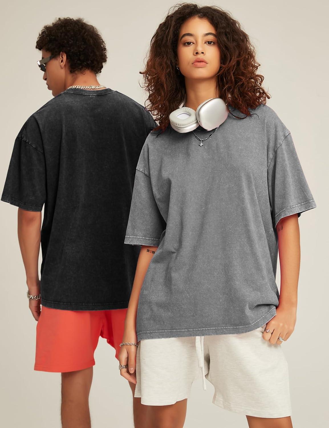image:imageFlygo Mens Oversized TShirts Acid Wash Cotton Vintage Loose Fit Baggy Tees Summer Short Sleeve Basic Streetwear TopsBlackgreykhakibeige