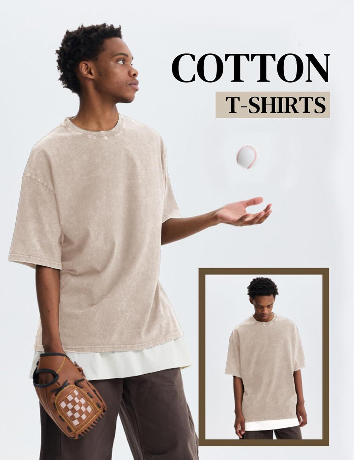 image:imageFlygo Mens Oversized TShirts Acid Wash Cotton Vintage Loose Fit Baggy Tees Summer Short Sleeve Basic Streetwear TopsBlackgreykhakibeige