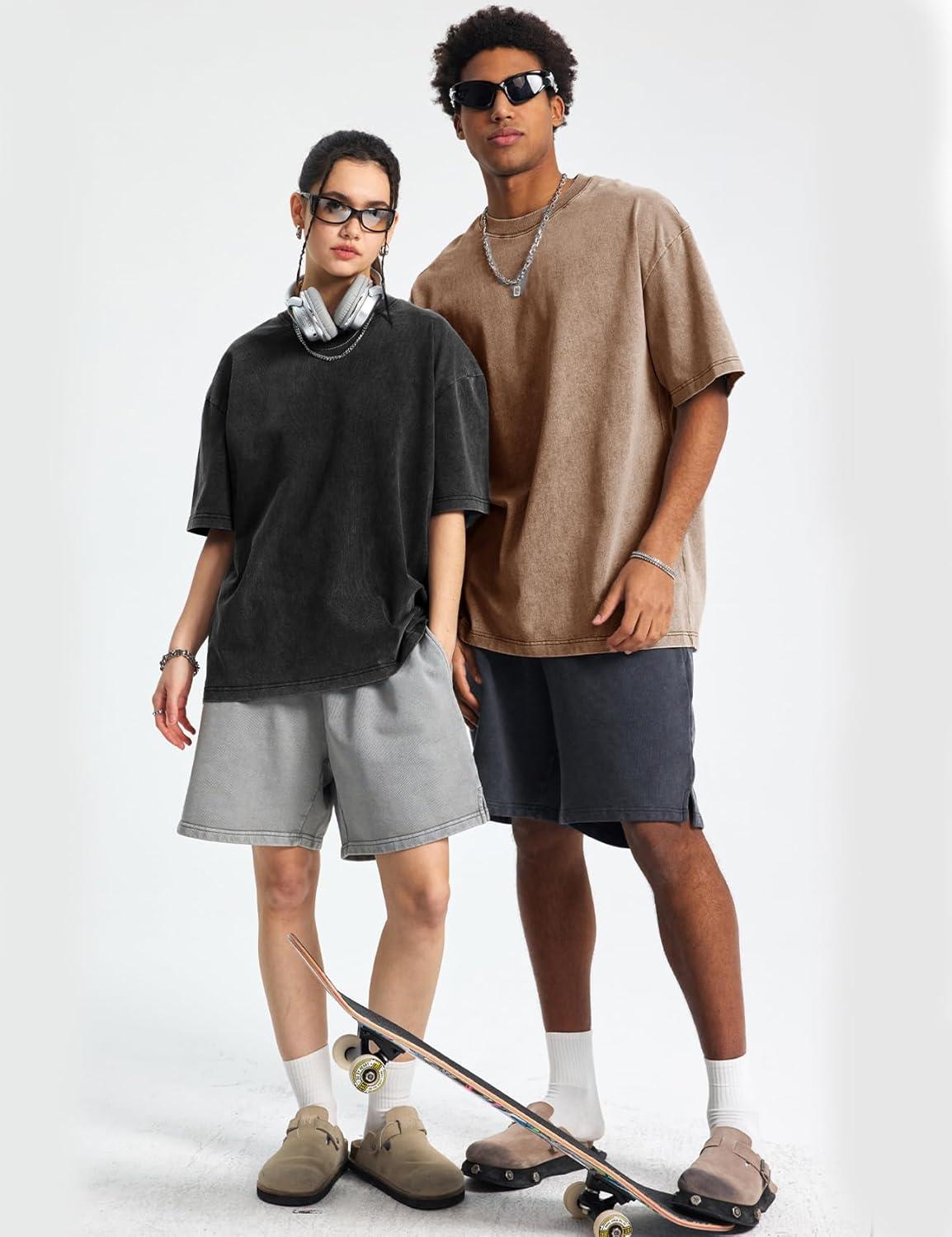 image:imageFlygo Mens Oversized TShirts Acid Wash Cotton Vintage Loose Fit Baggy Tees Summer Short Sleeve Basic Streetwear TopsBlackgreykhakibeige