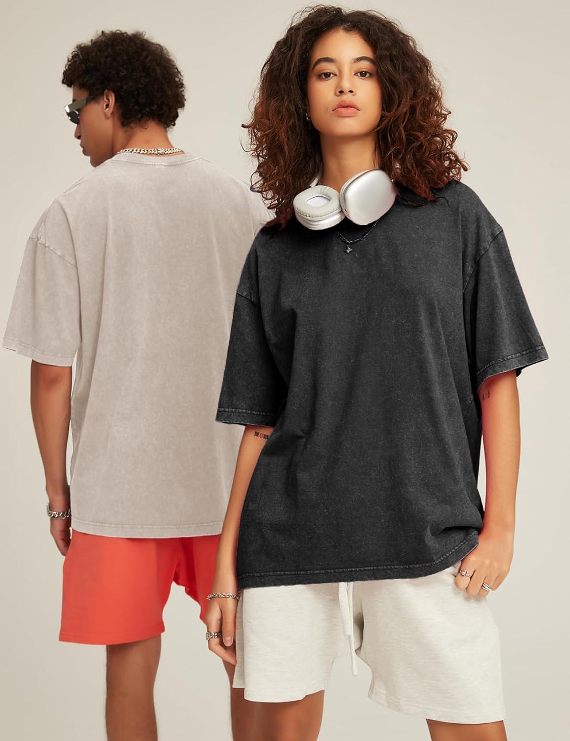 image:imageFlygo Mens Oversized TShirts Acid Wash Cotton Vintage Loose Fit Baggy Tees Summer Short Sleeve Basic Streetwear TopsBlackkhakiarmygreenbeige
