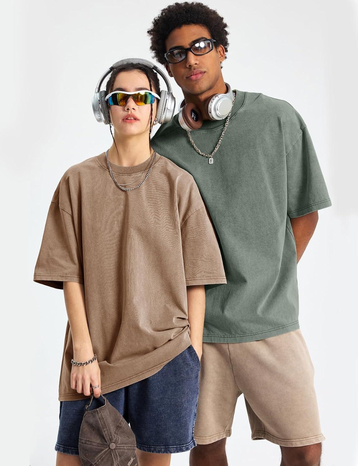 image:imageFlygo Mens Oversized TShirts Acid Wash Cotton Vintage Loose Fit Baggy Tees Summer Short Sleeve Basic Streetwear TopsBlackkhakiarmygreenbeige