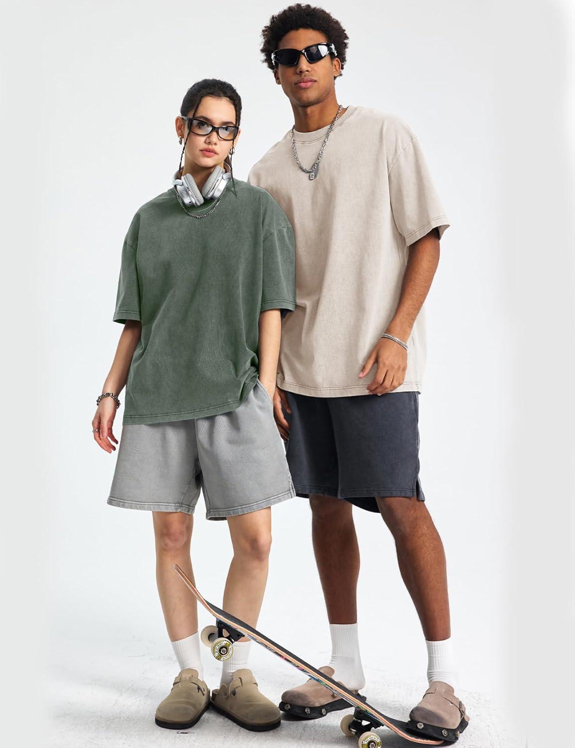 image:imageFlygo Mens Oversized TShirts Acid Wash Cotton Vintage Loose Fit Baggy Tees Summer Short Sleeve Basic Streetwear TopsBlackkhakiarmygreenbeige