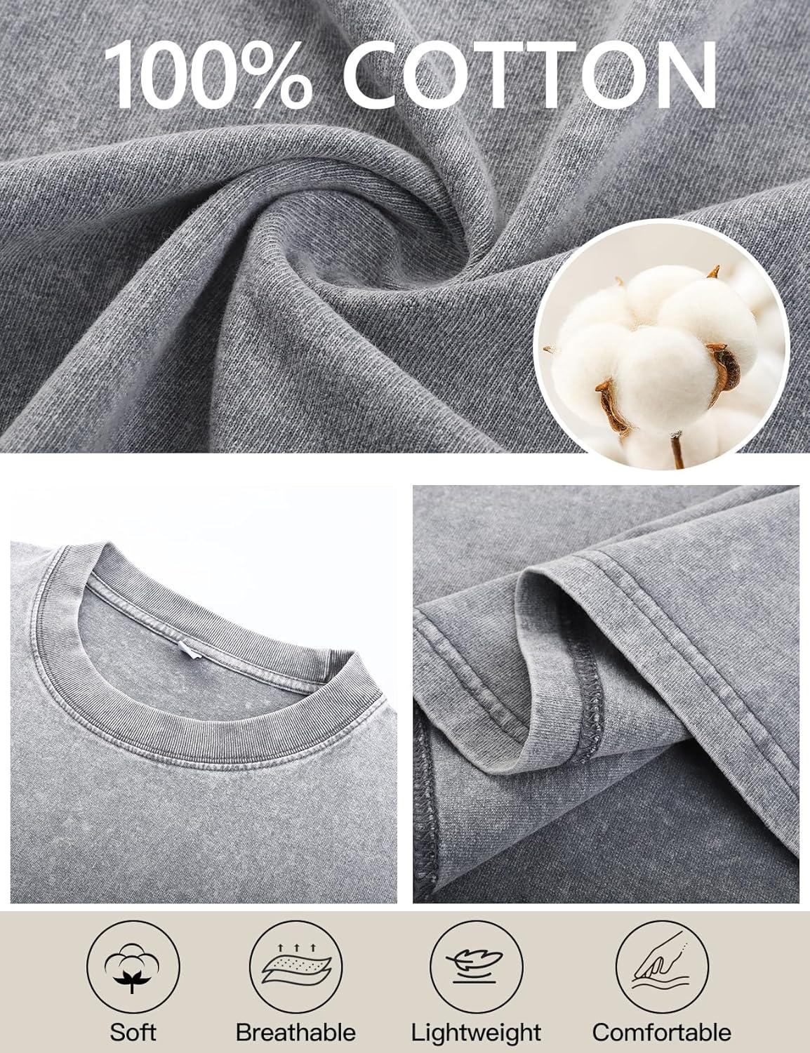 image:imageFlygo Mens Oversized TShirts Acid Wash Cotton Vintage Loose Fit Baggy Tees Summer Short Sleeve Basic Streetwear TopsGrey