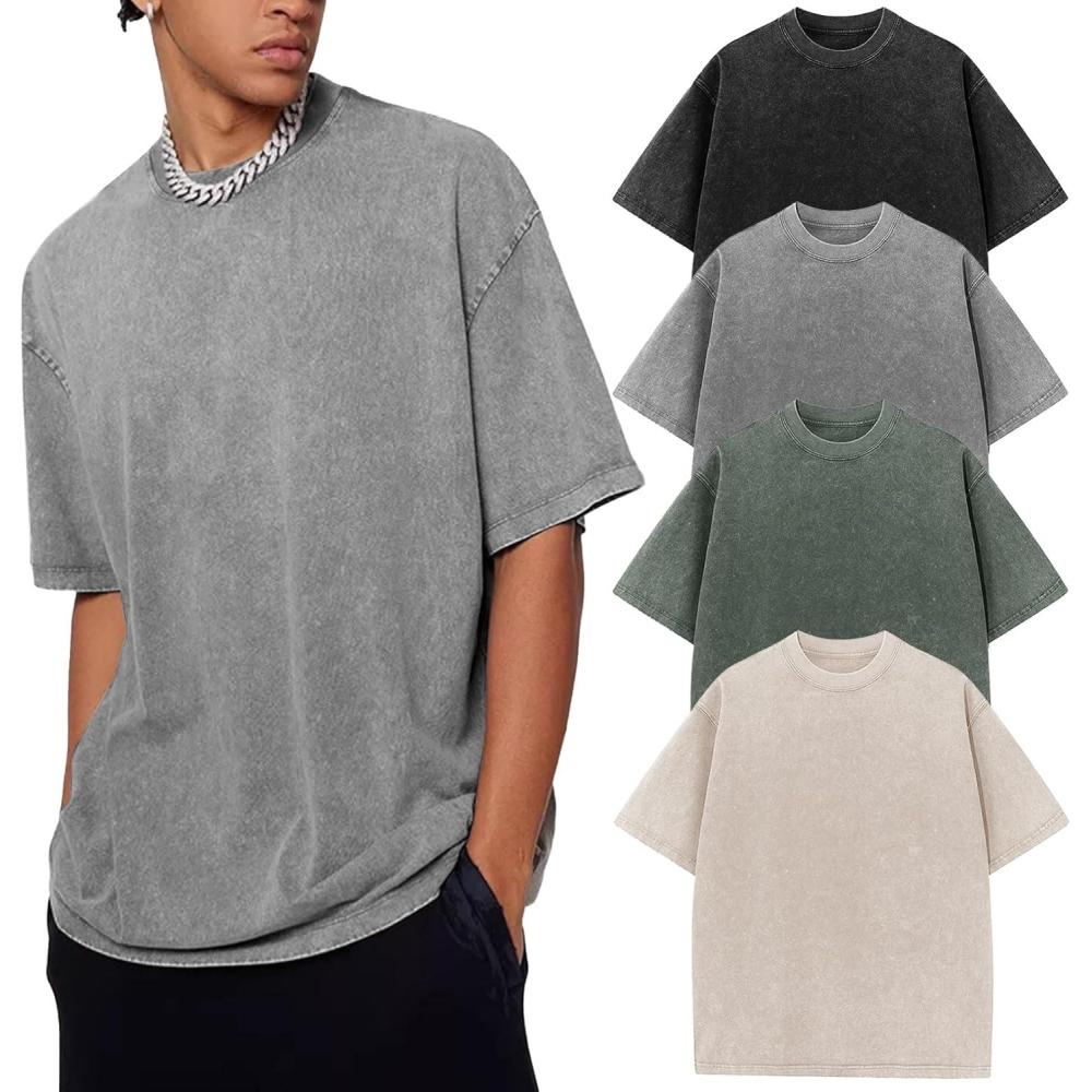 image:imageFlygo Mens Oversized TShirts Acid Wash Cotton Vintage Loose Fit Baggy Tees Summer Short Sleeve Basic Streetwear TopsBlackgreyarmygreenbeige