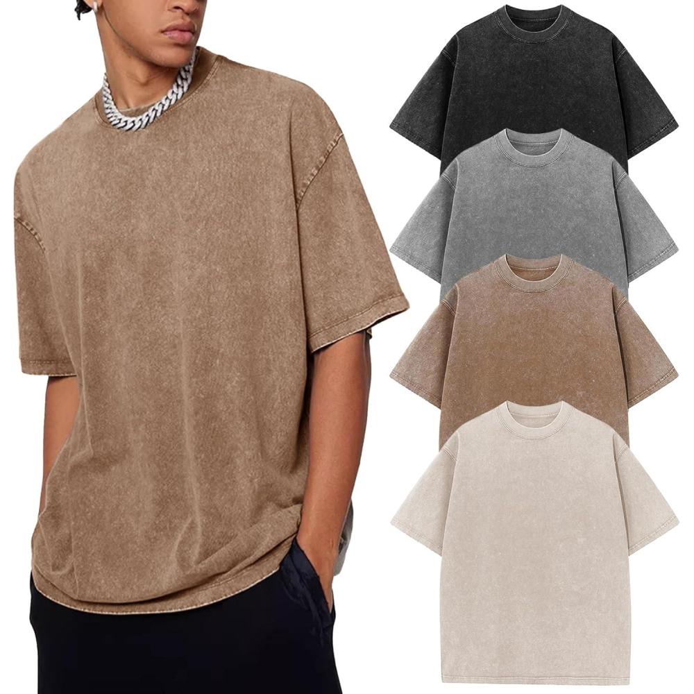 image:imageFlygo Mens Oversized TShirts Acid Wash Cotton Vintage Loose Fit Baggy Tees Summer Short Sleeve Basic Streetwear TopsBlackgreykhakibeige