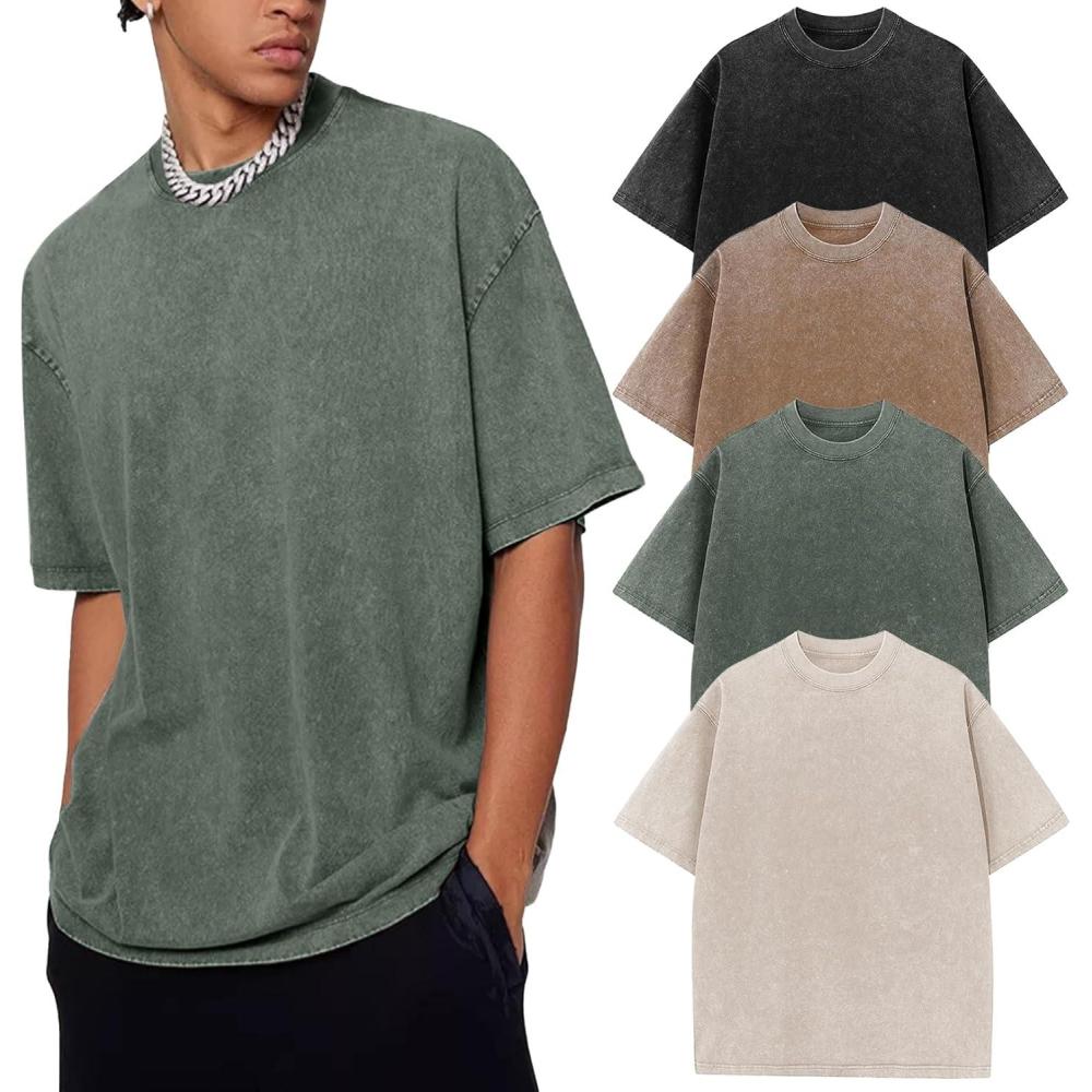 image:imageFlygo Mens Oversized TShirts Acid Wash Cotton Vintage Loose Fit Baggy Tees Summer Short Sleeve Basic Streetwear TopsBlackkhakiarmygreenbeige