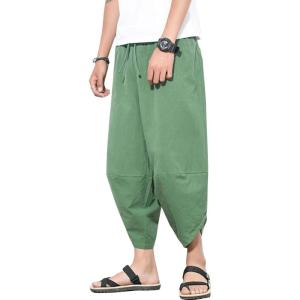 image:imageFlygo Mens Casual 3D Printed Loose Baggy Linen Capris Boho Harem Pants Large Green