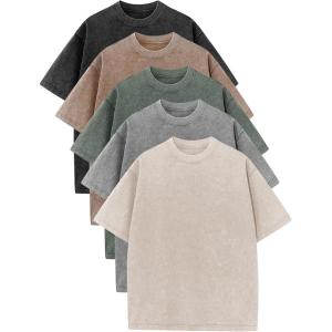 image:imageFlygo Mens Oversized TShirts Acid Wash Cotton Vintage Loose Fit Baggy Tees Summer Short Sleeve Basic Streetwear TopsBlackgreykhakiarmygreenbeige